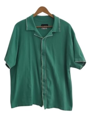 Original Use Knit Button Shirt Men’s XXL Green Piped Short Sleeve Minimal Retro
